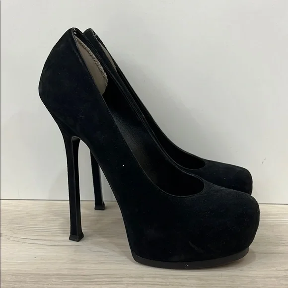 Yves Saint Laurent Black Suede Heels - Picture 3 of 8